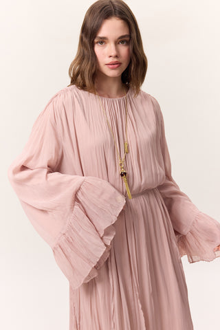 Crushed Pleated Tiered Maxi Dress Powder