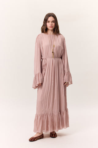 Crushed Pleated Tiered Maxi Dress Powder