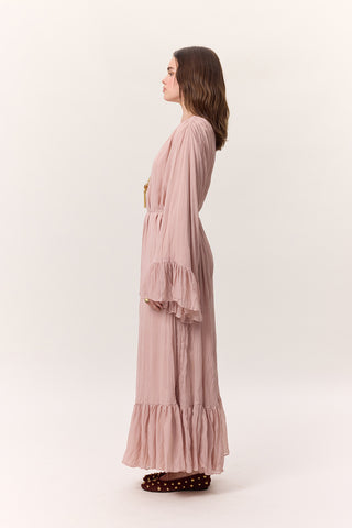 Crushed Pleated Tiered Maxi Dress Powder