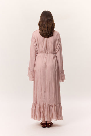 Crushed Pleated Tiered Maxi Dress Powder