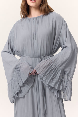 Crushed Pleated Tiered Maxi Dress Blue