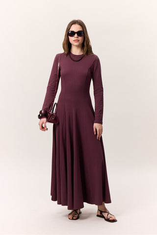 Structured Long-Sleeve Dress Burgundy