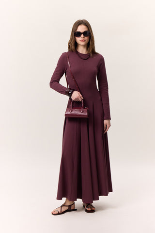 Structured Long-Sleeve Dress Burgundy