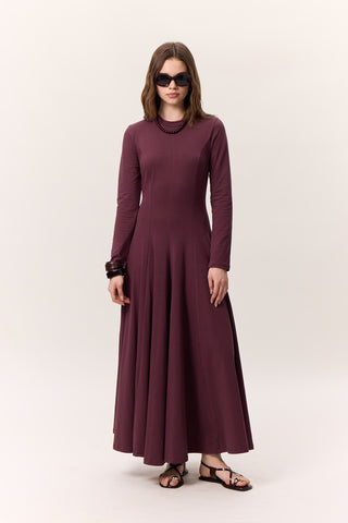 Structured Long-Sleeve Dress Burgundy