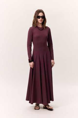 Structured Long-Sleeve Dress Burgundy