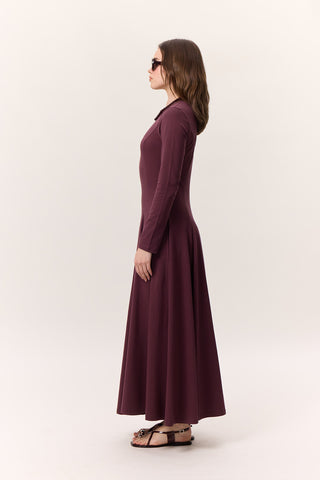 Structured Long-Sleeve Dress Burgundy