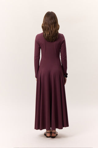 Structured Long-Sleeve Dress Burgundy