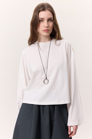 Cropped Long-Sleeve T-Shirt Ecru