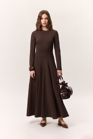 Structured Long-Sleeve Dress Brown
