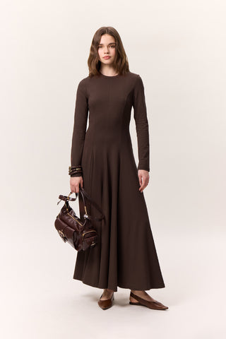 Structured Long-Sleeve Dress Brown