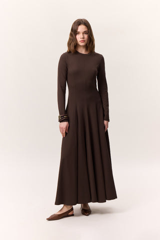 Structured Long-Sleeve Dress Brown