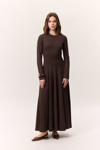 Structured Long-Sleeve Dress Brown