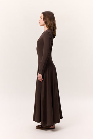 Structured Long-Sleeve Dress Brown
