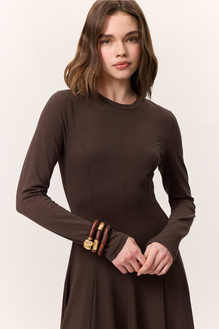 Structured Long-Sleeve Dress Brown