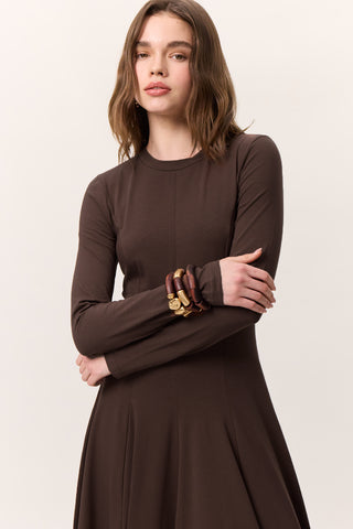 Structured Long-Sleeve Dress Brown