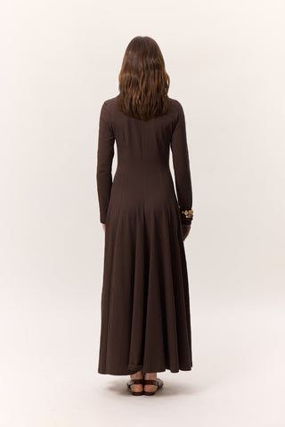 Structured Long-Sleeve Dress Brown