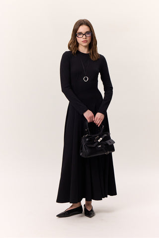 Structured Long-Sleeve Dress Black