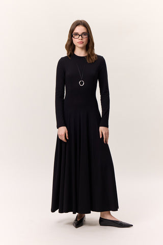 Structured Long-Sleeve Dress Black