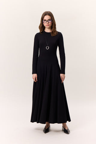Structured Long-Sleeve Dress Black