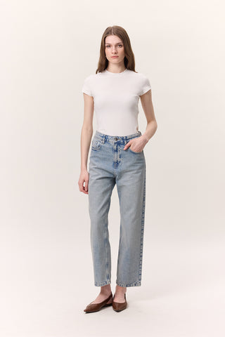 High-Waist Straight-Fit Jeans Light Blue