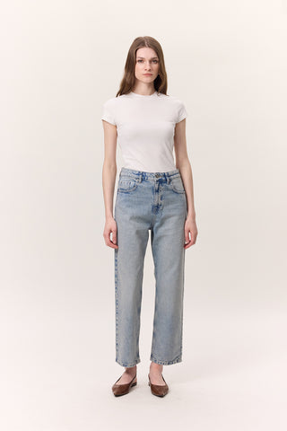 High-Waist Straight-Fit Jeans Light Blue