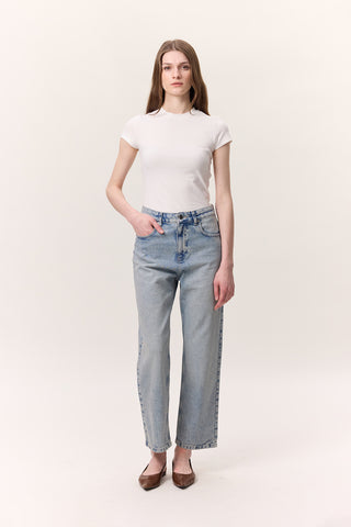 High-Waist Straight-Fit Jeans Light Blue