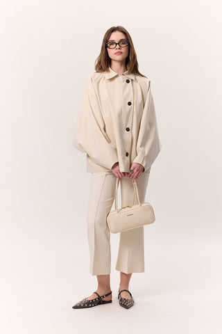 Cape Sleeve Cropped Trench Coat Soft Yellow