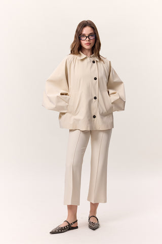 Cape Sleeve Cropped Trench Coat Soft Yellow