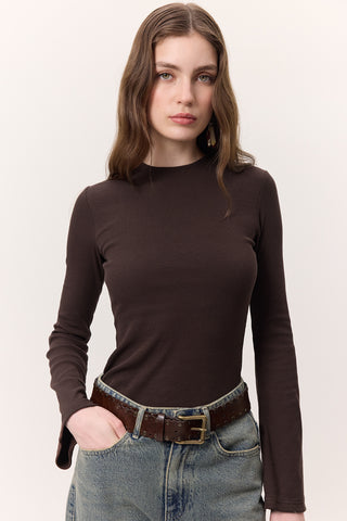 Flared Sleeve Bodysuit Dark Brown