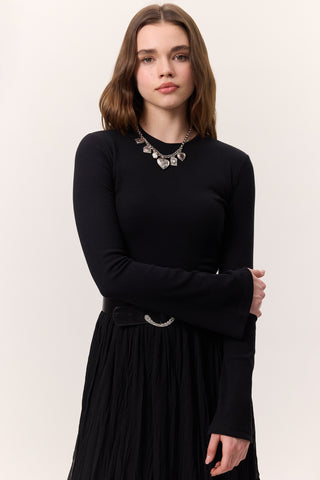 Flared Sleeve Bodysuit Black