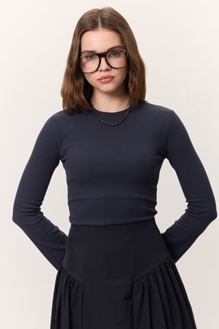 Flared Sleeve Bodysuit Navy Blue