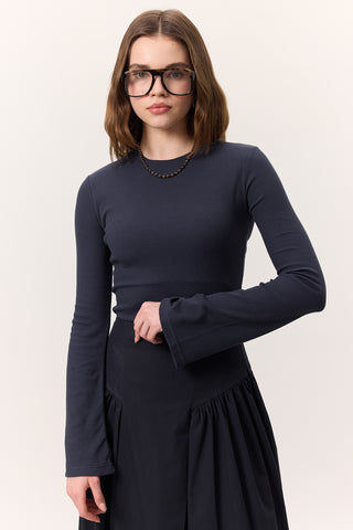 Flared Sleeve Bodysuit Navy Blue