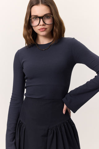 Flared Sleeve Bodysuit Navy Blue