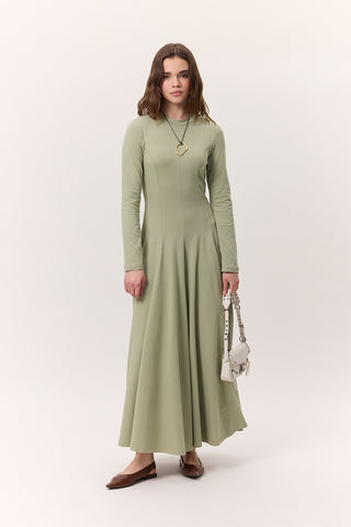 Structured Long-Sleeve Dress Green