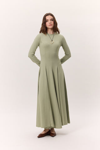 Structured Long-Sleeve Dress Green
