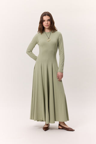 Structured Long-Sleeve Dress Green