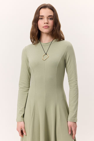 Structured Long-Sleeve Dress Green