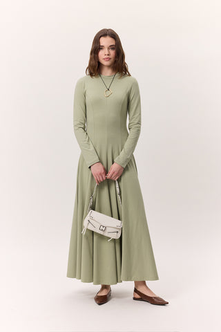 Structured Long-Sleeve Dress Green