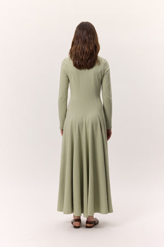 Structured Long-Sleeve Dress Green