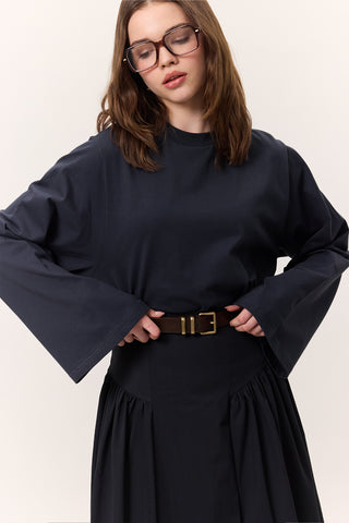 Cropped Long-Sleeve T-Shirt Navy Blue