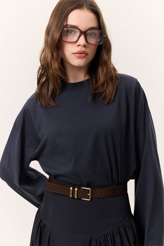 Cropped Long-Sleeve T-Shirt Navy Blue
