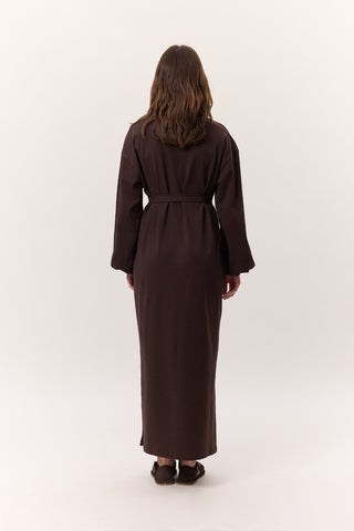 Balloon-Sleeve Long Dress Dark Brown