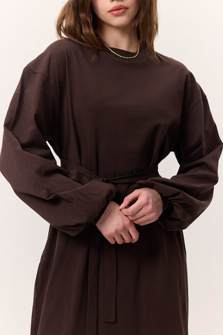 Balloon-Sleeve Long Dress Dark Brown