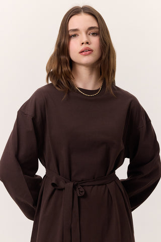 Balloon-Sleeve Long Dress Dark Brown