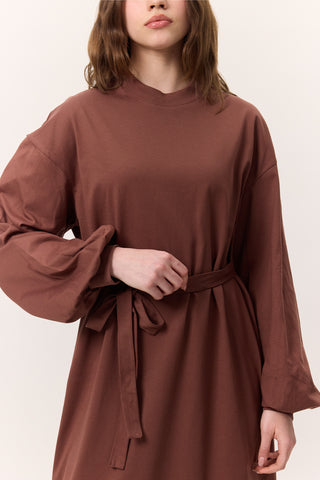 Balloon-Sleeve Long Dress Bark Brown
