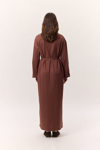 Balloon-Sleeve Long Dress Bark Brown