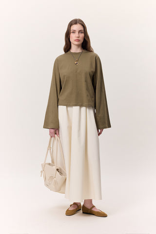 Cropped Long-Sleeve T-Shirt Khaki