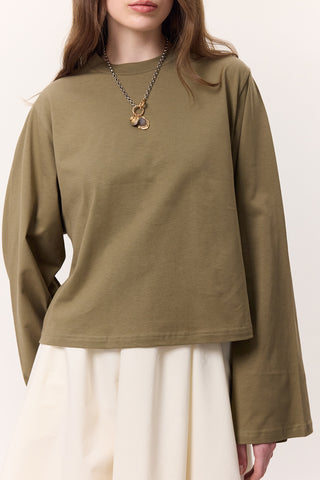 Cropped Long-Sleeve T-Shirt Khaki