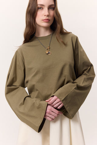 Cropped Long-Sleeve T-Shirt Khaki
