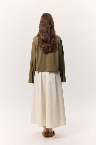 Cropped Long-Sleeve T-Shirt Khaki